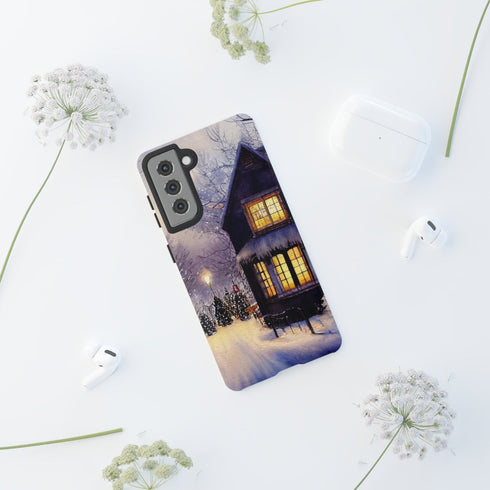 Glowing Homes in the Snow with Christmas Decorations - Impact Resistant Phone Case